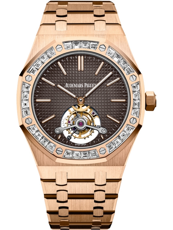 Audemars Piguet 26516OR.ZZ.1220OR.01 : Royal Oak Ultra Thin Tourbillon Pink Gold / Baguette / Brown