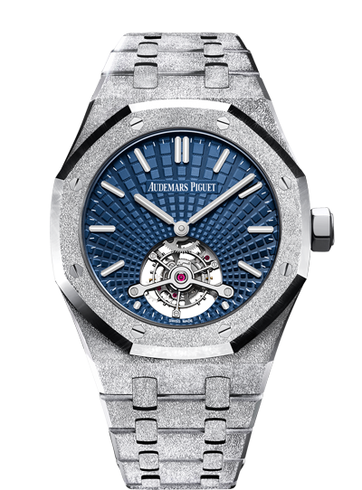 Audemars Piguet 26520BC.GG.1224BC.01 : Royal Oak Ultra Thin Tourbillon Frosted White Gold / Blue