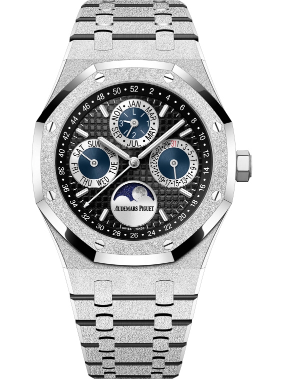 Audemars Piguet 26574BC.GG.1224BC.01 : Royal Oak Perpetual Calendar 41 Frosted White Gold / Black