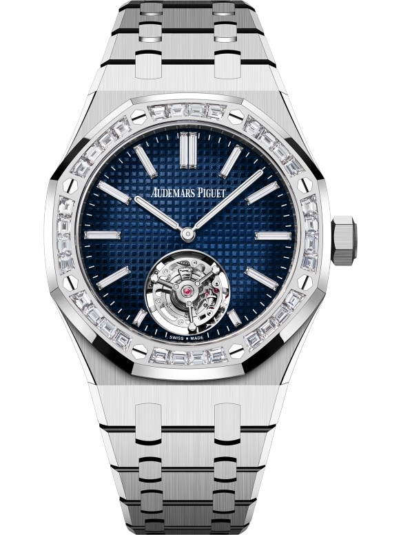 Audemars Piguet 26660BC.ZZ.1356BC.01 : Royal Oak Extra Thin Selfwinding Flying Tourbillon RD#3 White Gold - Baguette / Smoked Blue