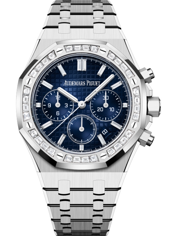 Audemars Piguet 26715BC.ZZ.1356BC.01 : Royal Oak Chronograph 38 White Gold - Diamond / Smoked Blue