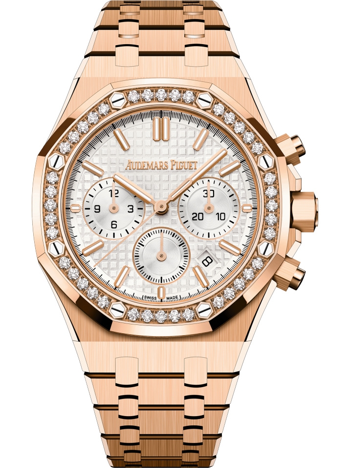 Audemars Piguet 26715OR.ZZ.1356OR.01 : Royal Oak Chronograph 38 Pink Gold - Diamond / Silver