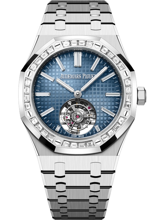 Audemars Piguet 26730BC.ZZ.1320BC.02 : Royal Oak Self-Winding Flying Tourbillon White Gold - Baguette / Smoked Blue