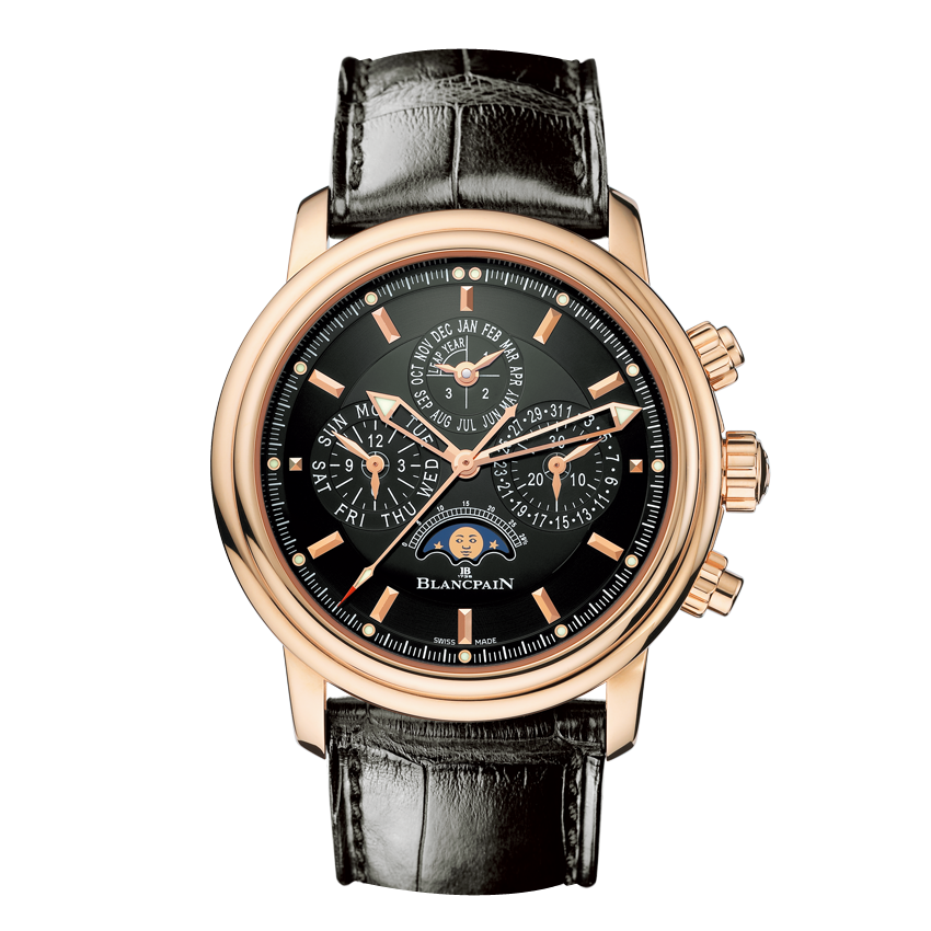 Blancpain 2685F-3630-53B2685F-3630-53B : Léman Chronographe Flyback Quantième Perpétuel Red Gold / Black / Alligator