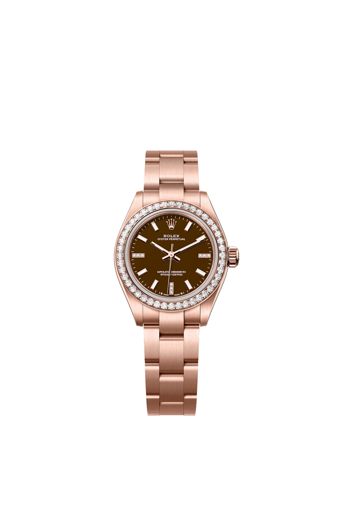 Rolex 276245RBR-0002 : Oyster Perpetual 28 Everose Gold - Diamond / Brown