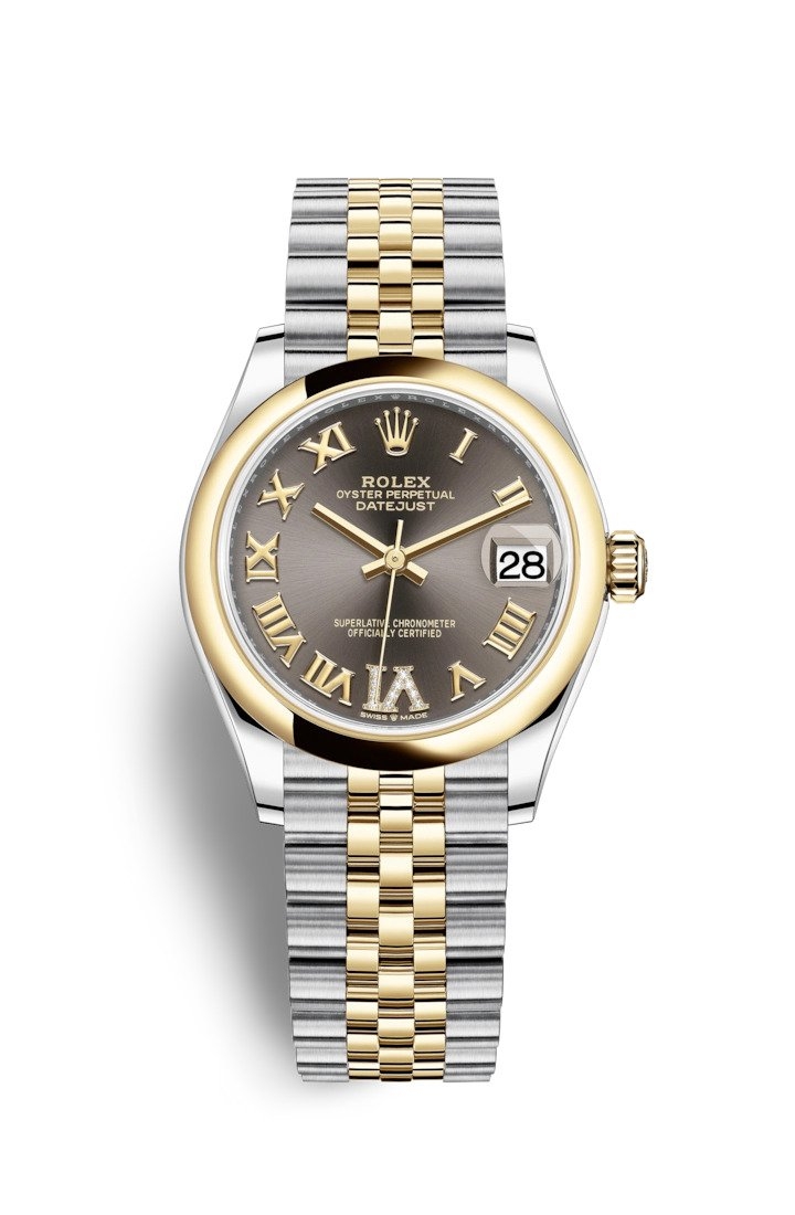 Rolex 278243-0018 : Datejust 31 Stainless Steel / Yellow Gold / Domed / Grey - Roman / Jubilee
