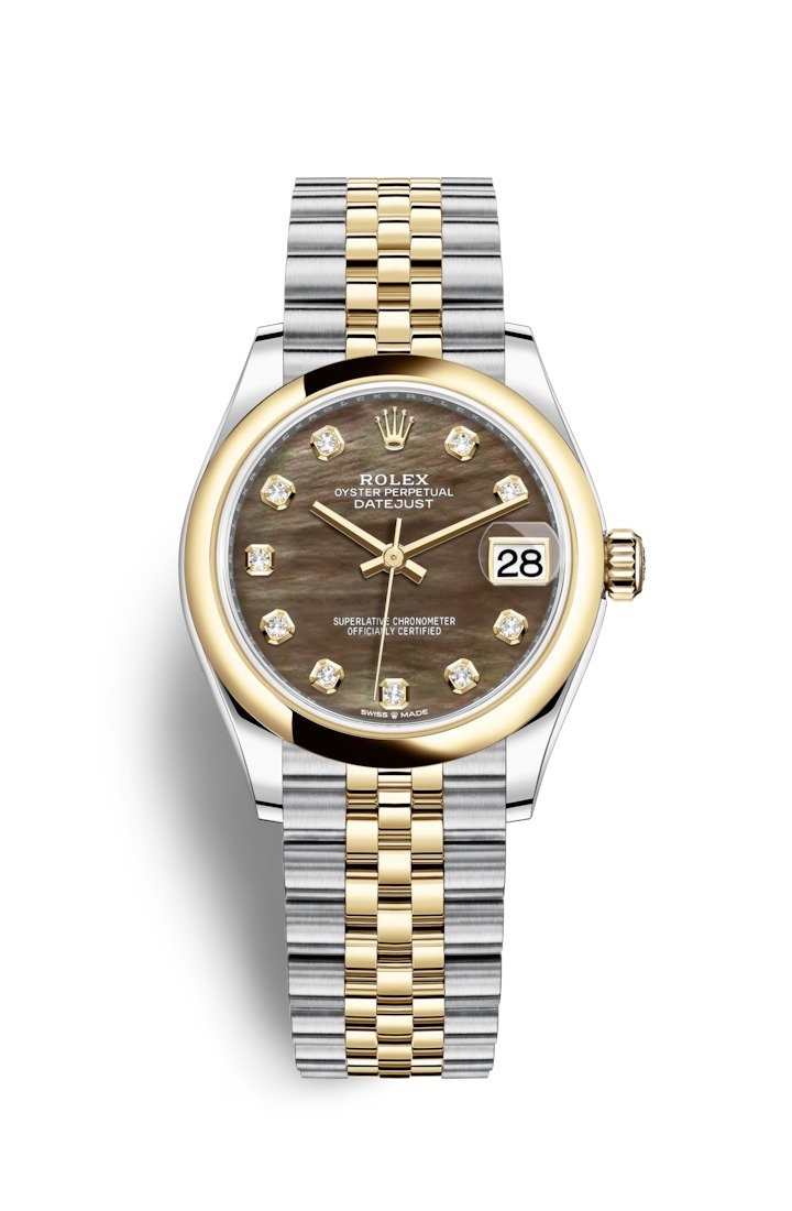 Rolex 278243-0024 : Datejust 31 Stainless Steel / Yellow Gold / Domed / Black MOP / Jubilee