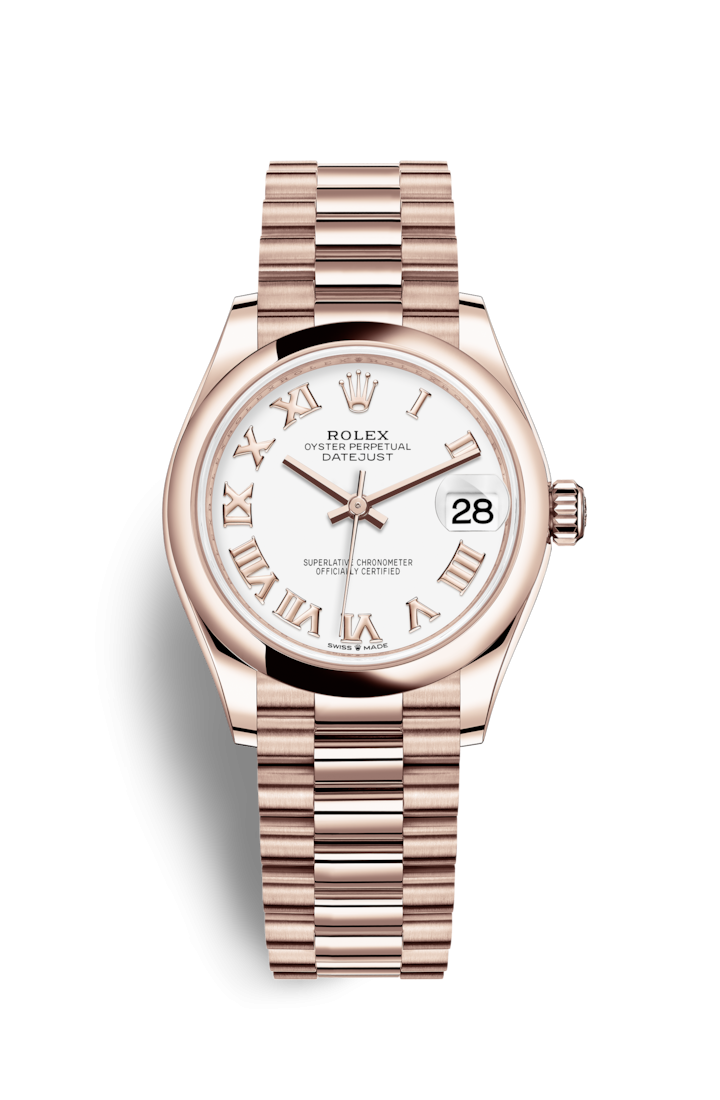 Rolex 278245-0018 : Datejust 31 Rose Gold / Domed / White - Roman / President