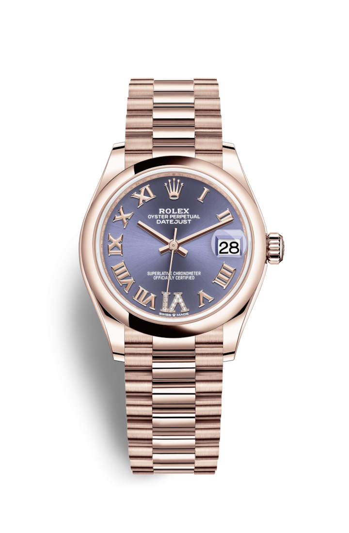 Rolex 278245-0028 : Datejust 31 Rose Gold / Domed / Aubergine - Roman / President