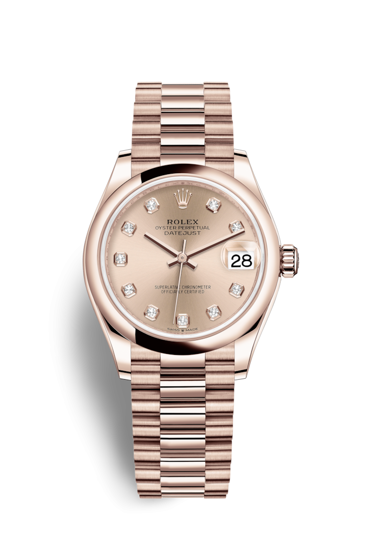 Rolex 278245-0030 : Datejust 31 Rose Gold / Domed / Rose - Diamond / President