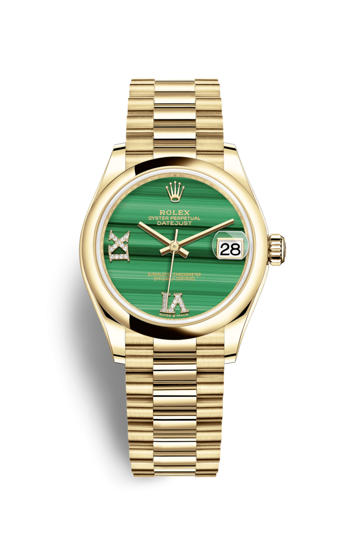 Rolex 278248-0004 : Datejust 31 Yellow Gold / Domed / Malachite / President
