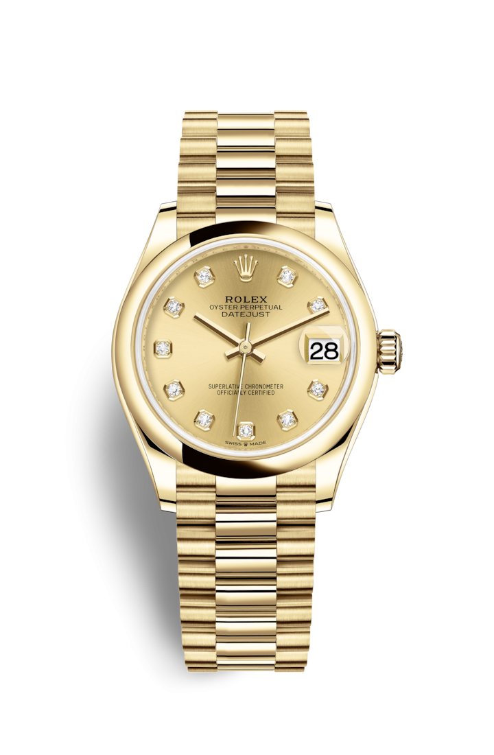 Rolex 278248-0014 : Datejust 31 Yellow Gold / Domed / Champagne - Diamond / President