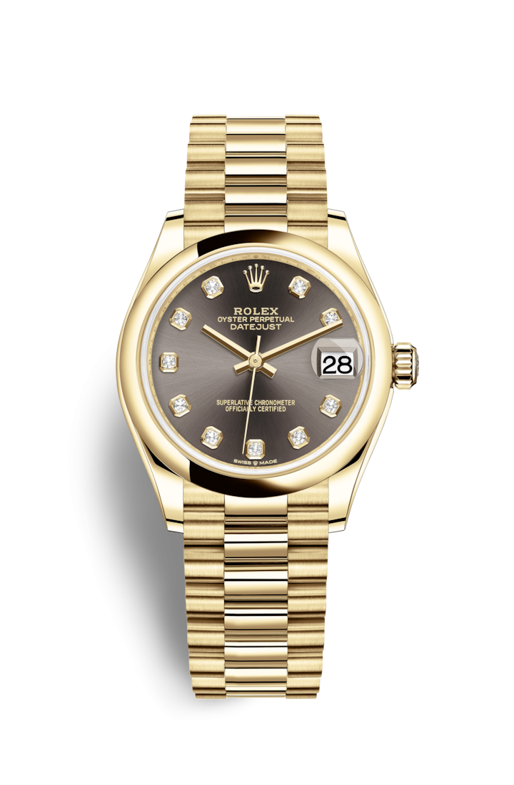 Rolex 278248-0036 : Datejust 31 Yellow Gold / Domed / Grey - Diamond / President