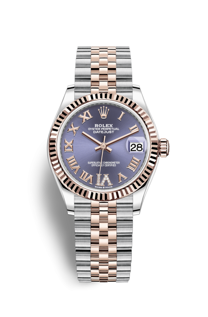 Rolex 278271-0020 : Datejust 31 Stainless Steel/ Rose Gold / Fluted / Aubergine - Roman / Jubilee