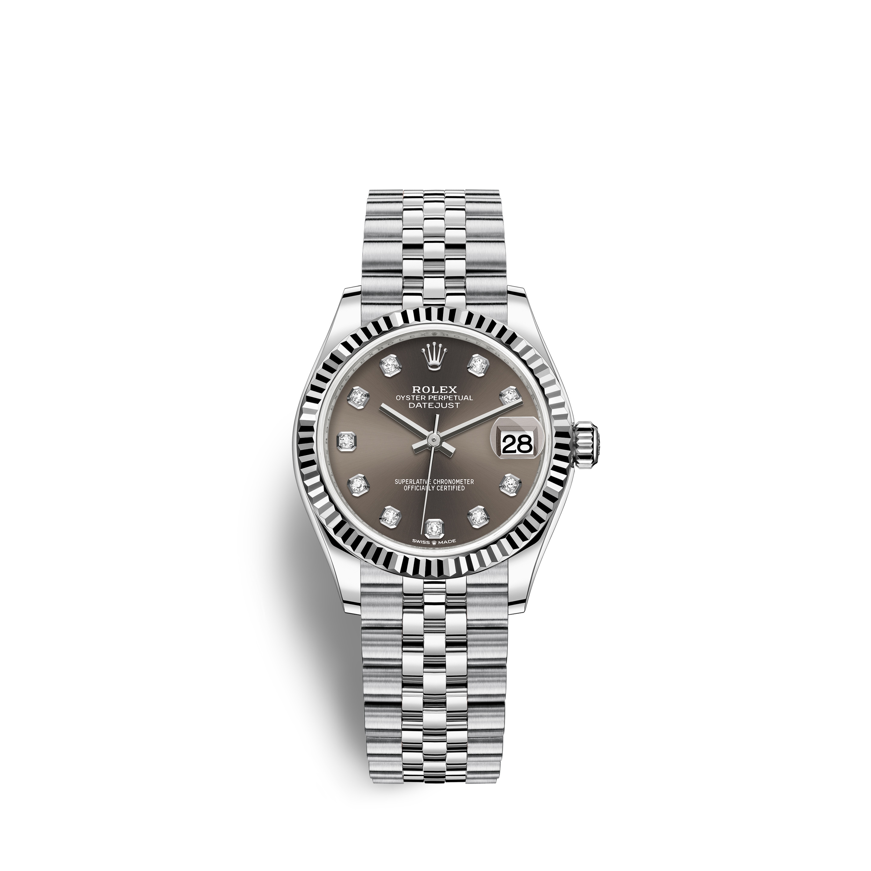 Rolex 278274-0008 : Datejust 31 Stainless Steel Fluted / Jubilee / Grey - Diamonds