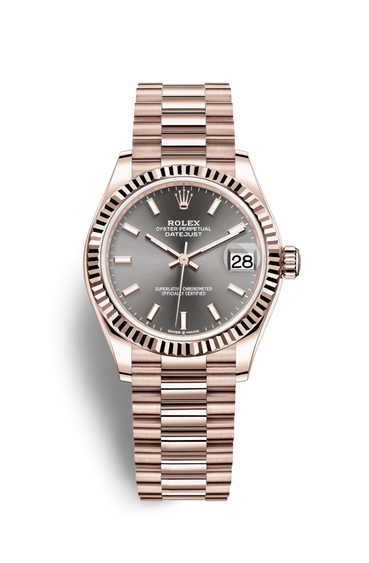 Rolex 278275-0027 : Datejust 31 Rose Gold / Fluted / Grey / President