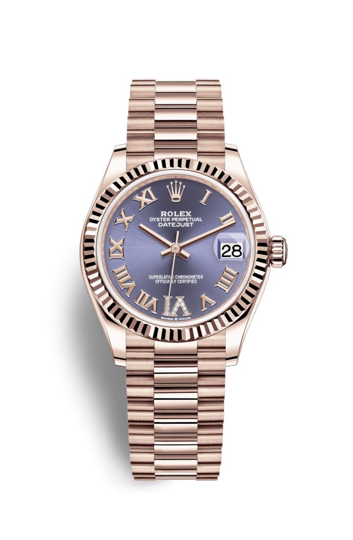 Rolex 278275-0029 : Datejust 31 Rose Gold / Fluted / Aubergine - Roman / President