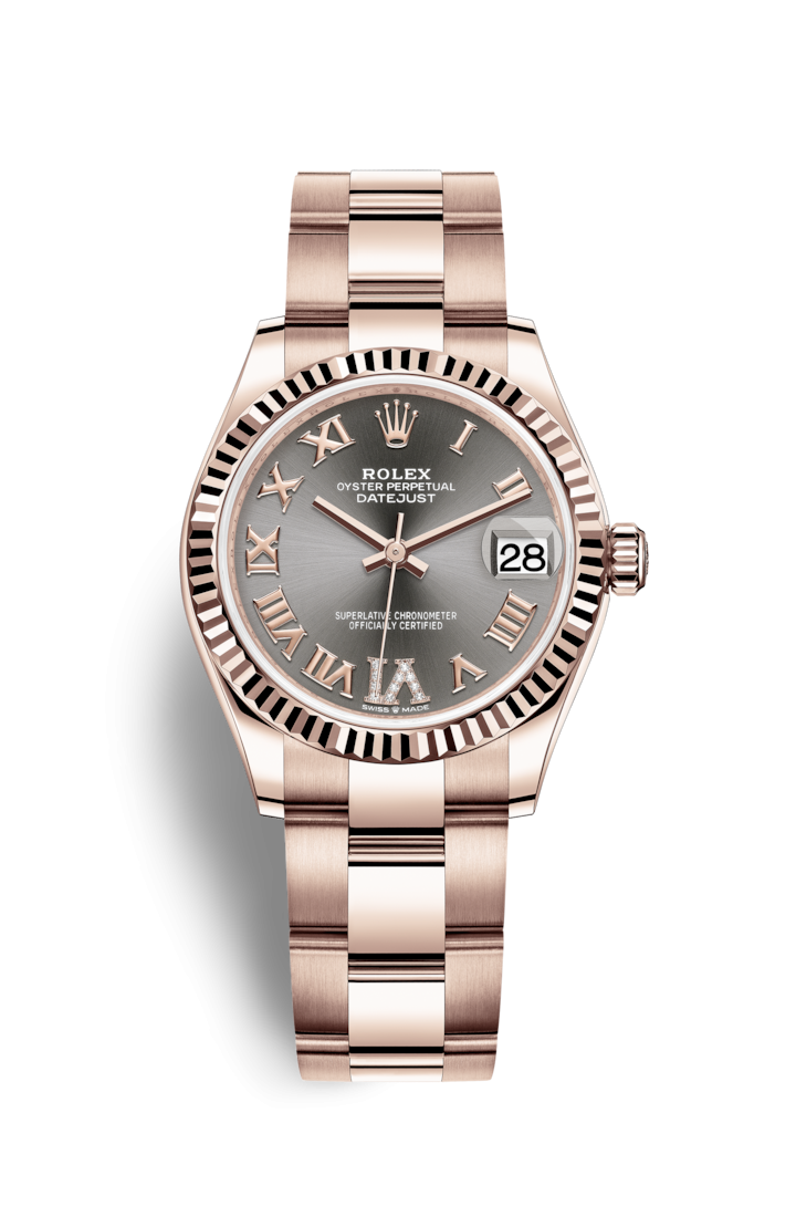 Rolex 278275-0032 : Datejust 31 Rose Gold / Fluted / Grey - Roman / Oyster