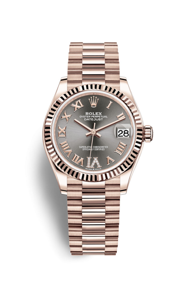 Rolex 278275-0033 : Datejust 31 Rose Gold / Fluted / Grey - Roman / President