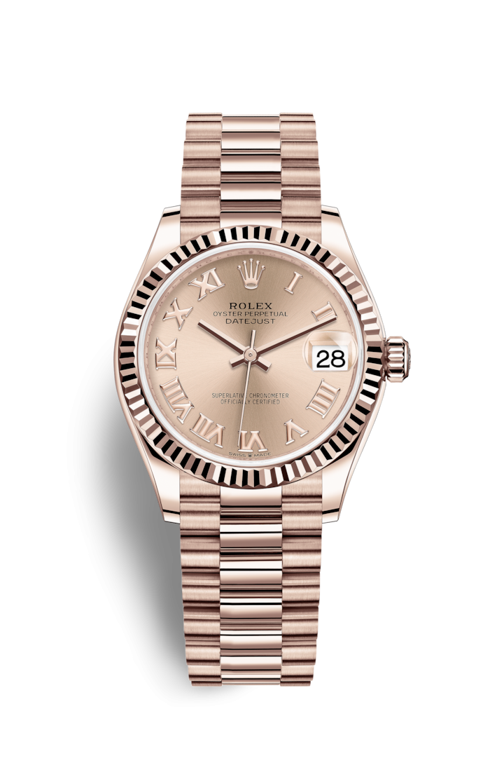 Rolex 278275-0035 : Datejust 31 Rose Gold / Fluted / Rose - Roman / President