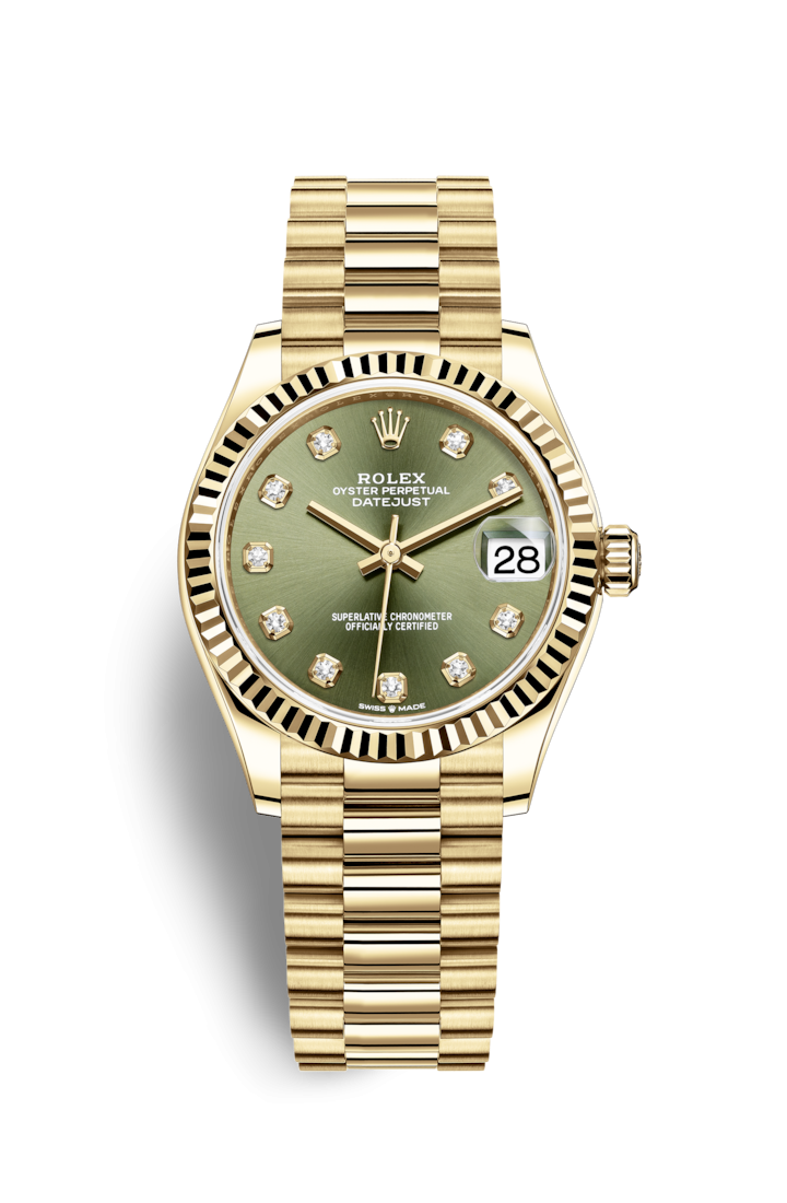Rolex 278278-0011 : Datejust 31 Yellow Gold / Fluted / Olive - Diamond / President