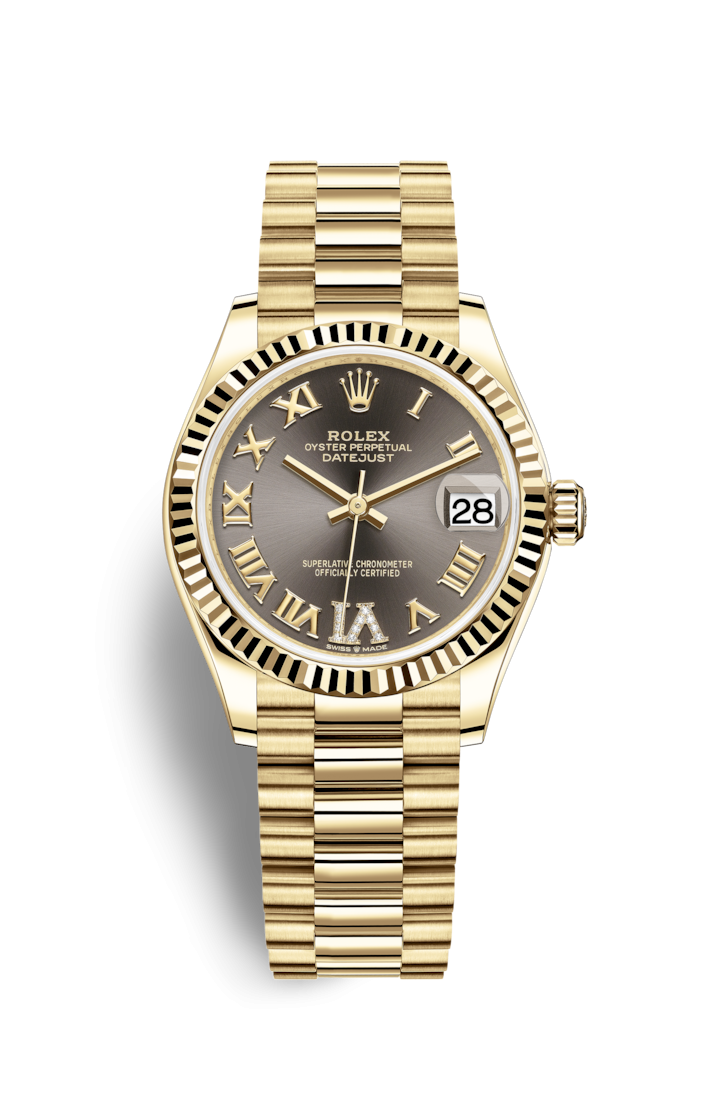 Rolex 278278-0032 : Datejust 31 Yellow Gold / Fluted / Grey - Roman / President