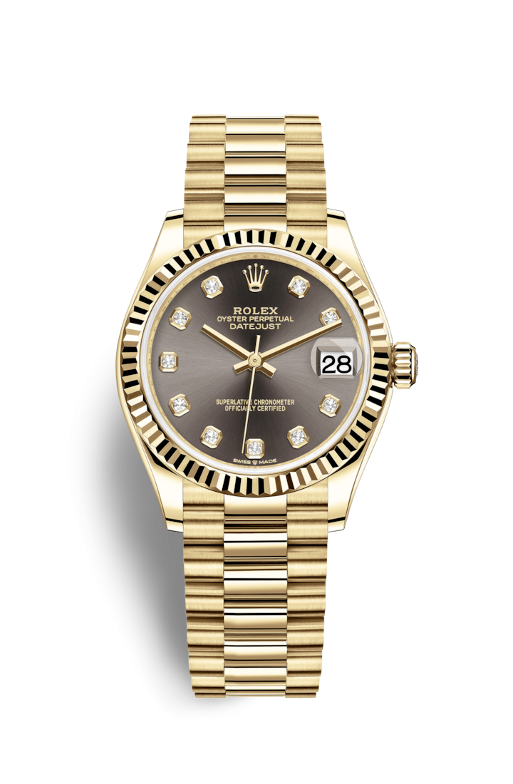 Rolex 278278-0036 : Datejust 31 Yellow Gold / Fluted / Grey - Diamond / President