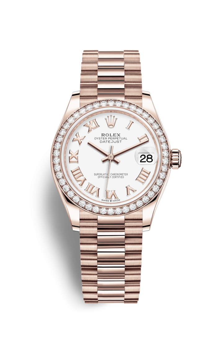 Rolex 278285RBR-0008 : Datejust 31 Rose Gold / Diamond / White - Roman / President