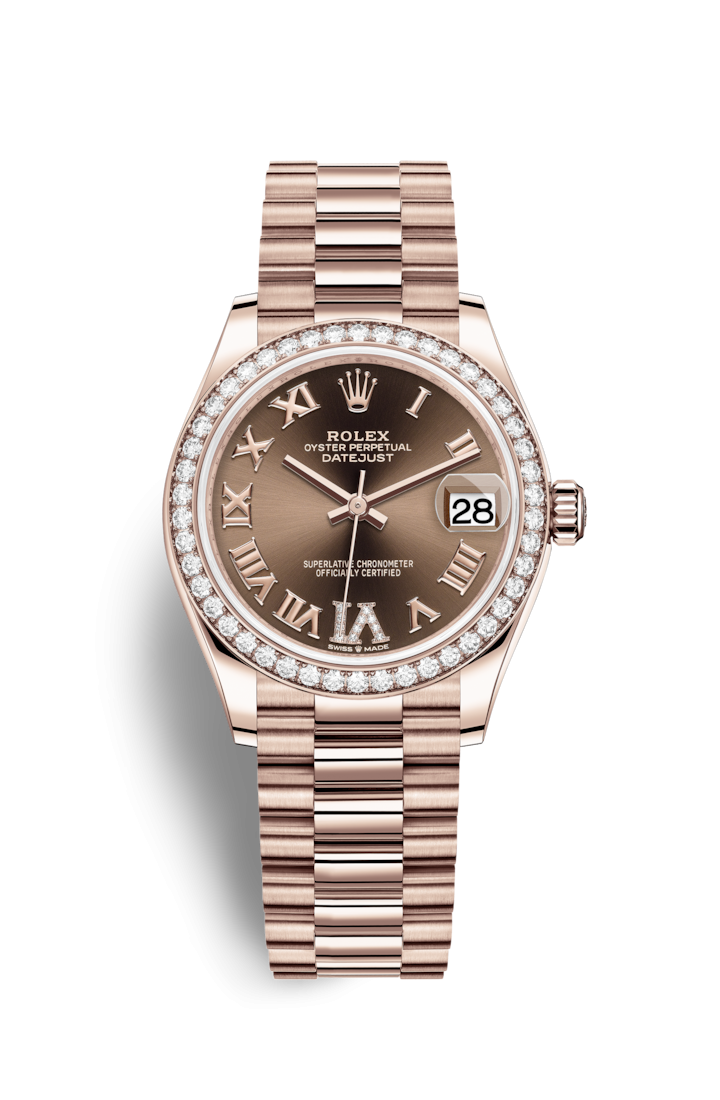 Rolex 278285RBR-0016 : Datejust 31 Rose Gold / Diamond / Chocolate - Roman / President