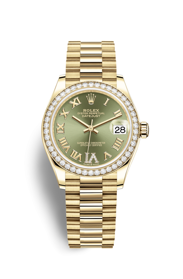 Rolex 278288RBR-0024 : Datejust 31 Yellow Gold / Diamond / Olive  - Roman / President