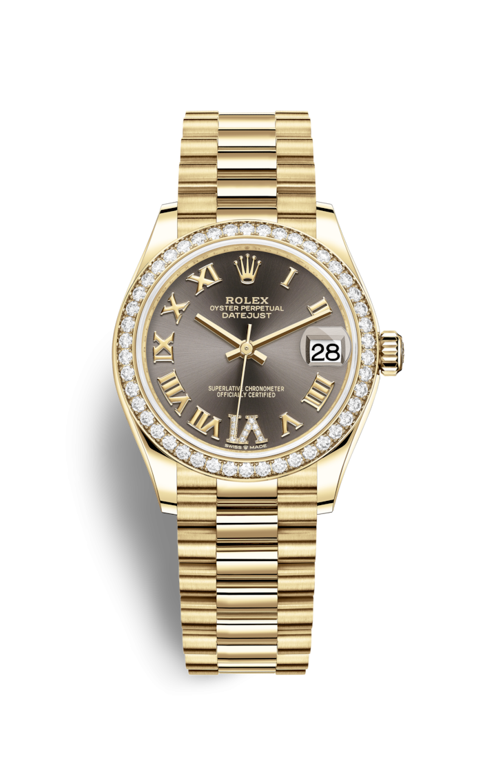 Rolex 278288RBR-0026 : Datejust 31 Yellow Gold / Diamond / Grey - Roman / President