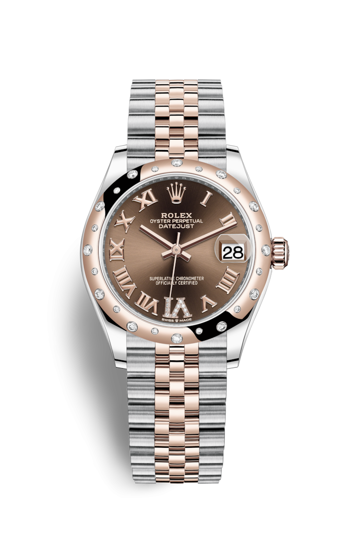 Rolex 278341RBR-0004 : Datejust 31 Stainless Steel/ Rose Gold / Domed - Diamond / Chocolate - Roman / Jubilee