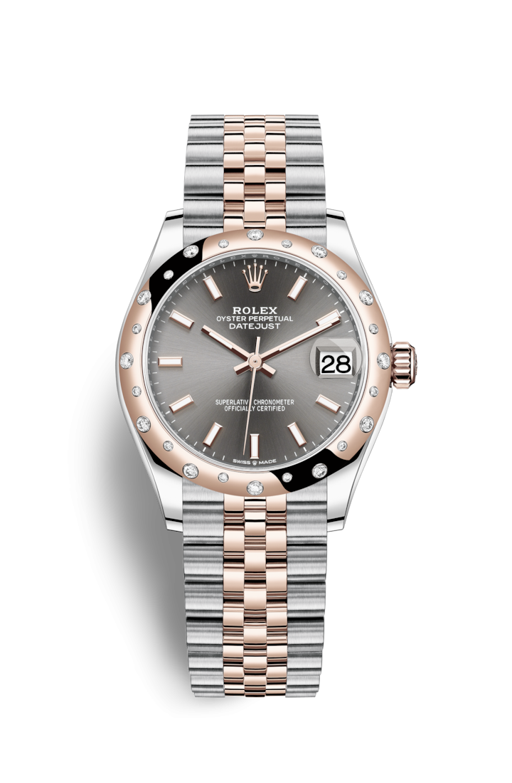 Rolex 278341RBR-0018 : Datejust 31 Stainless Steel/ Rose Gold / Domed - Diamond / Grey / Jubilee