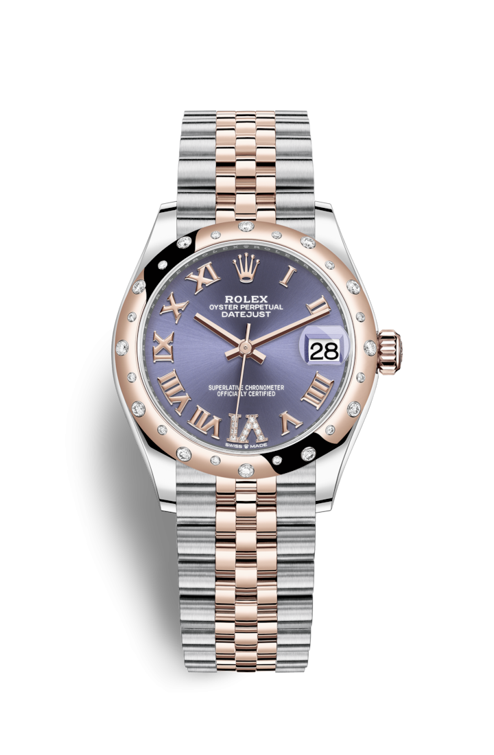 Rolex 278341RBR-0020 : Datejust 31 Stainless Steel/ Rose Gold / Domed - Diamond / Aubergine - Roman / Jubilee