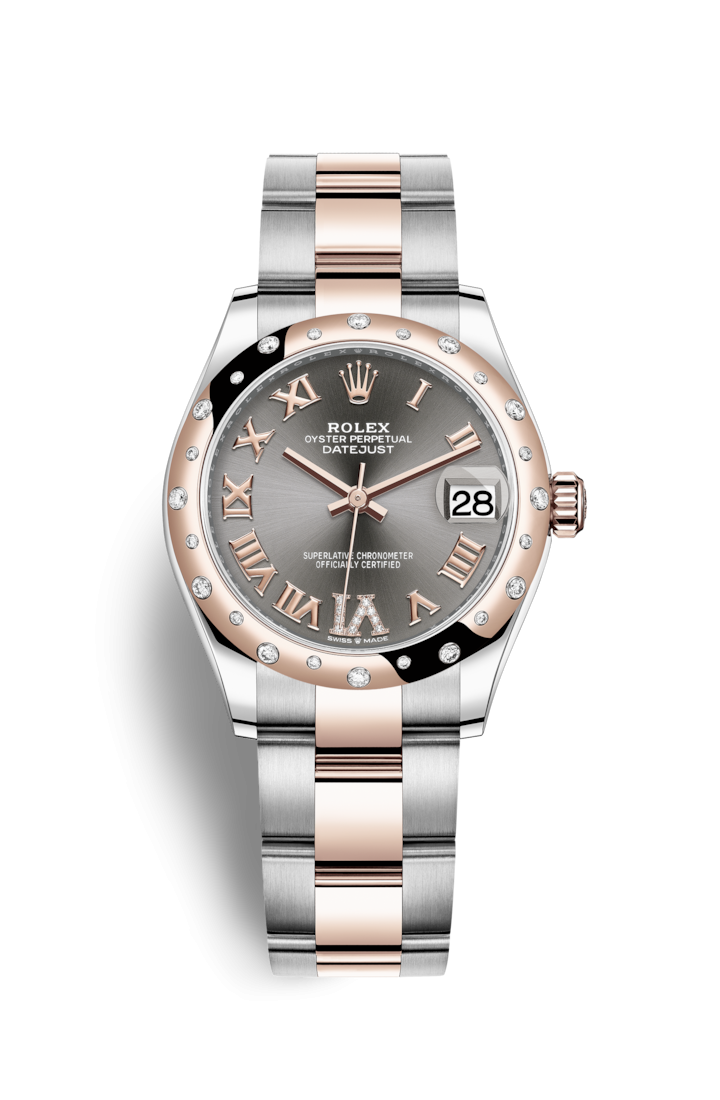 Rolex 278341RBR-0029 : Datejust 31 Stainless Steel/ Rose Gold / Domed - Diamond / Grey - Roman / Oyster