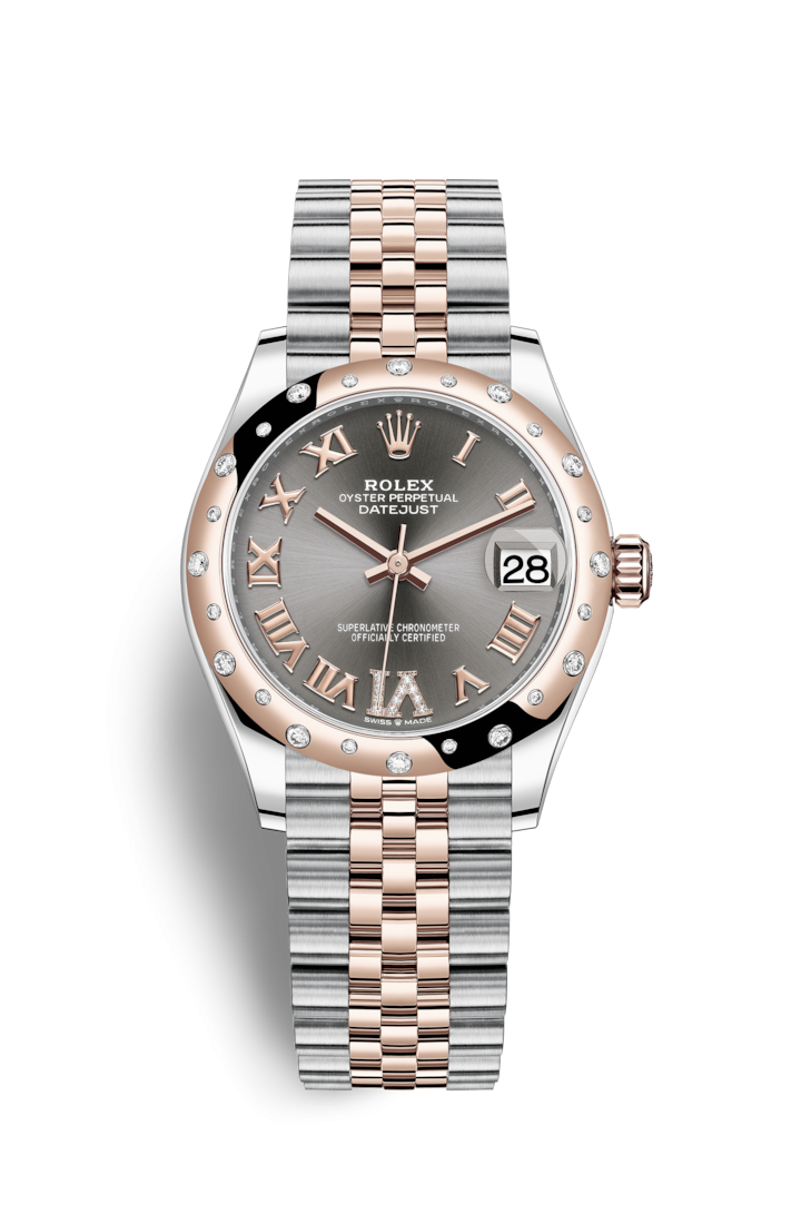 Rolex 278341RBR-0030 : Datejust 31 Stainless Steel/ Rose Gold / Domed - Diamond / Grey - Roman / Jubilee