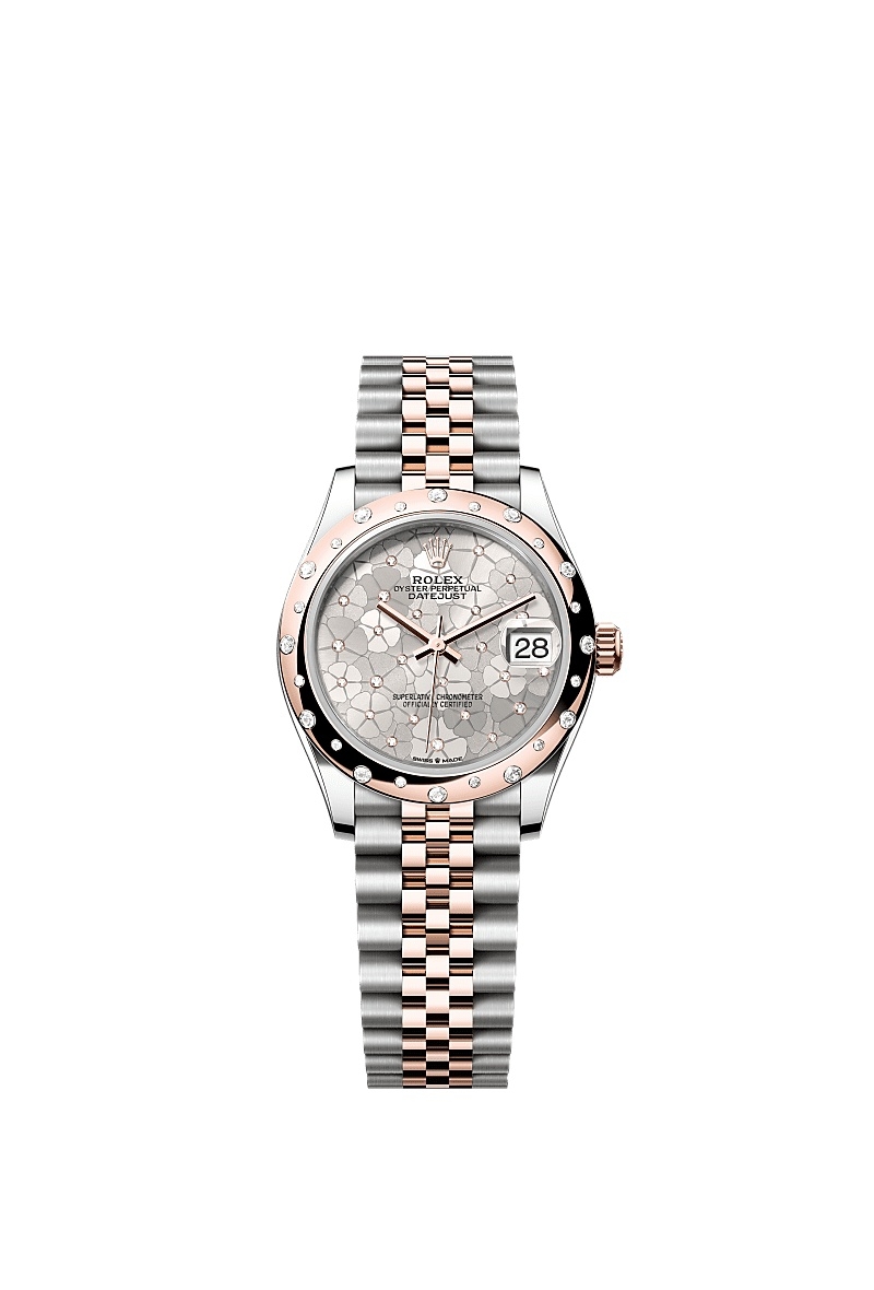 Rolex 278341RBR-0032 : Datejust 31 Stainless Steel/ Rose Gold / Domed - Diamond / Silver - Floral / Jubilee