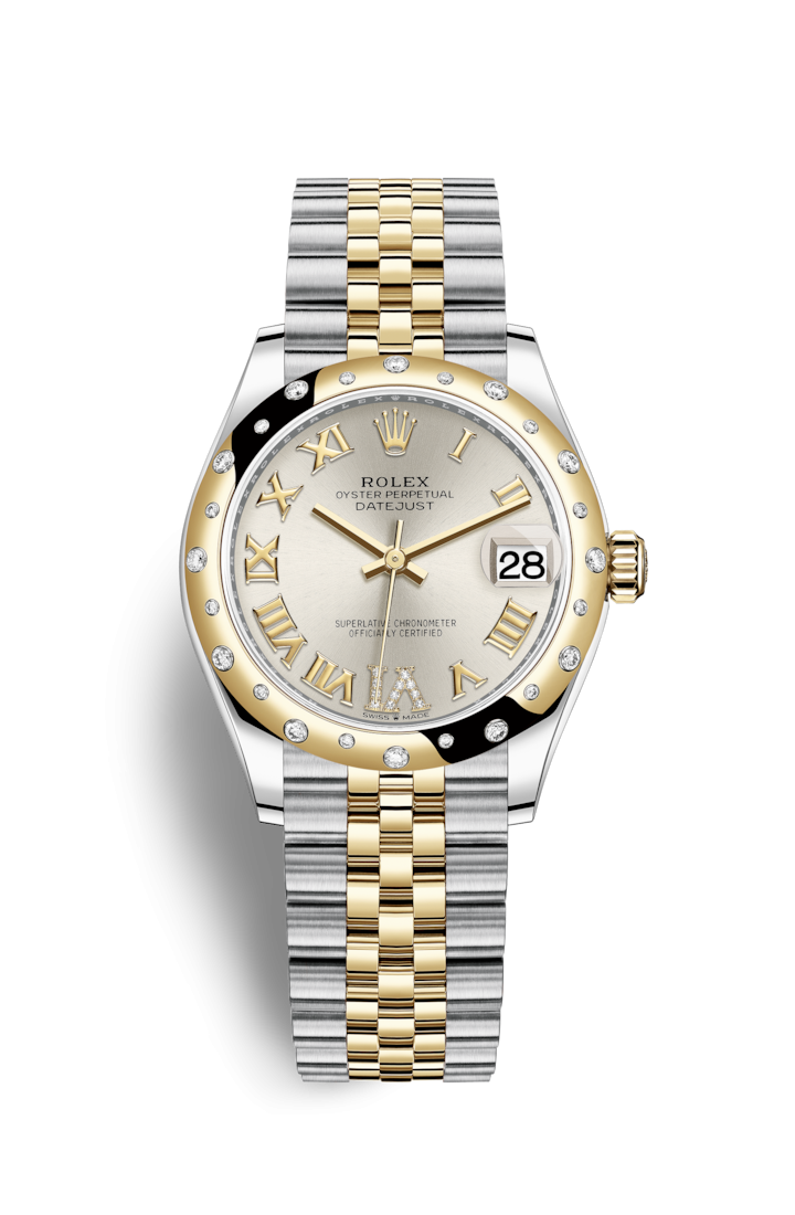 Rolex 278343RBR-0004 : Datejust 31 Stainless Steel / Yellow Gold / Domed - Diamond / Silver - Roman / Jubilee