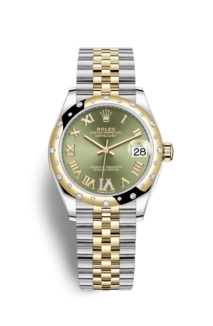 Rolex 278343RBR-0016 : Datejust 31 Stainless Steel / Yellow Gold / Domed - Diamond / Olive - Roman / Jubilee