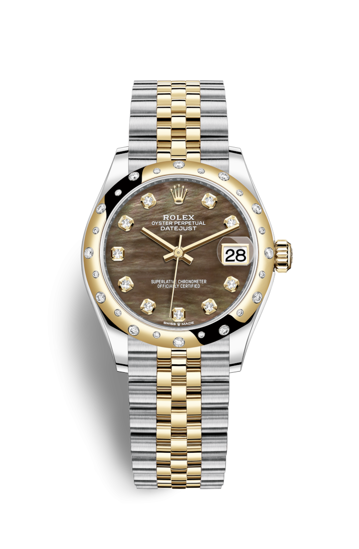 Rolex 278343RBR-0024 : Datejust 31 Stainless Steel / Yellow Gold / Domed - Diamond / Black MOP / Jubilee