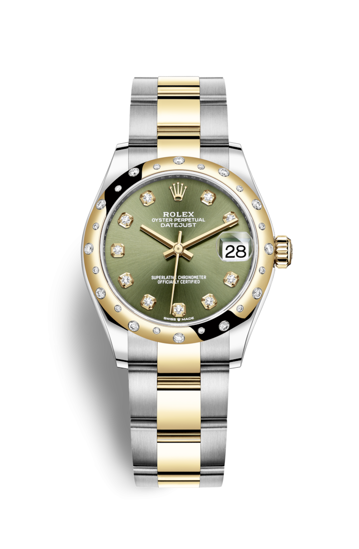 Rolex 278343RBR-0029 : Datejust 31 Stainless Steel / Yellow Gold / Domed - Diamond / Olive - Diamond / Oyster