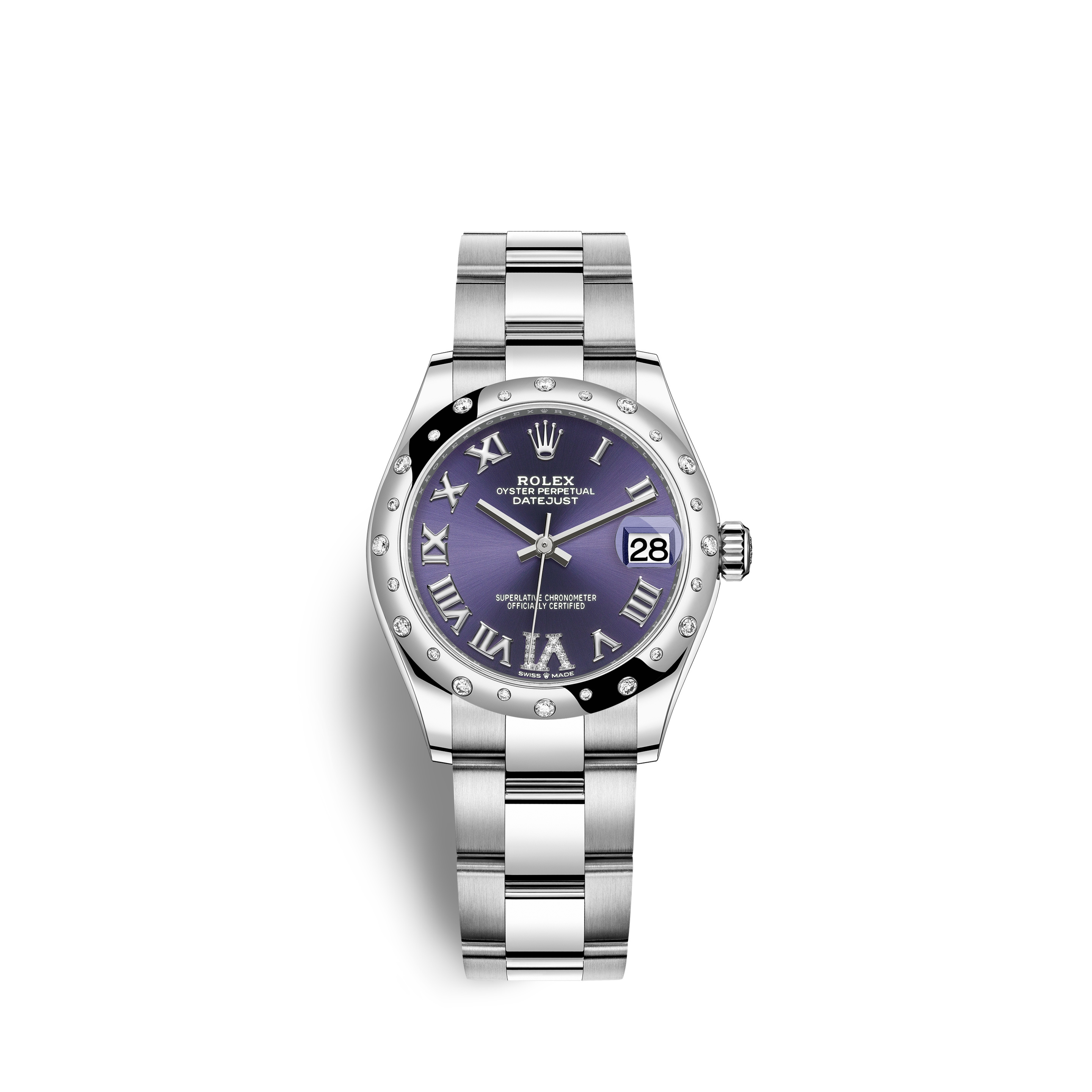 Rolex 278344RBR-0027 : Datejust 31 Stainless Steel Domed Diamond / Oyster / Aubergine - Roman