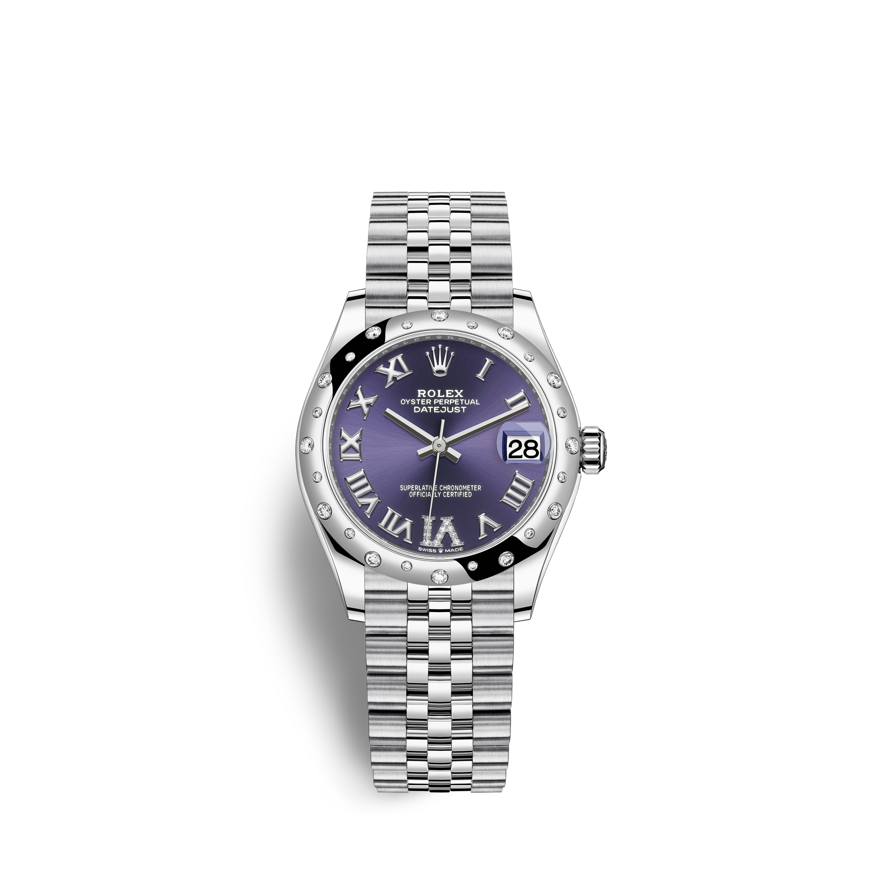 Rolex 278344RBR-0028 : Datejust 31 Stainless Steel Domed Diamond / Jubilee / Aubergine - Roman