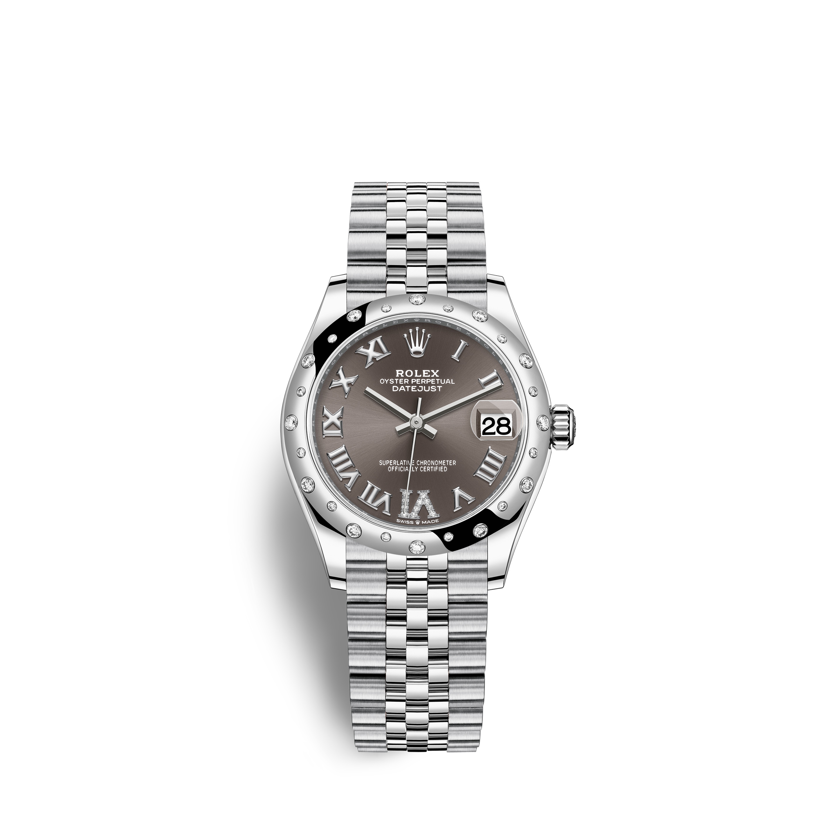 Rolex 278344RBR-0030 : Datejust 31 Stainless Steel Domed Diamond / Jubilee / Grey - Roman