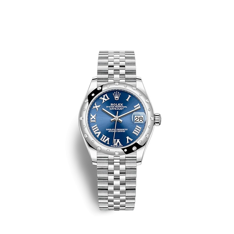 Rolex 278344RBR-0036 : Datejust 31 Stainless Steel / Domed - Diamond / Blue - Roman / Jubilee