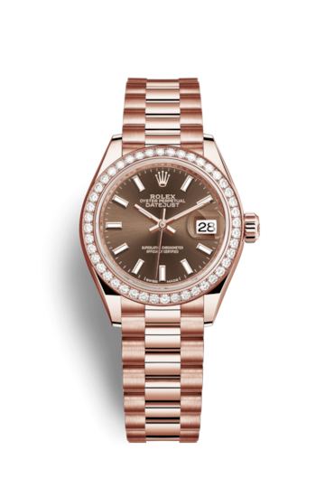 Rolex 279135RBR-0005 : Lady-Datejust 28 Everose Diamond / President / Chocolate