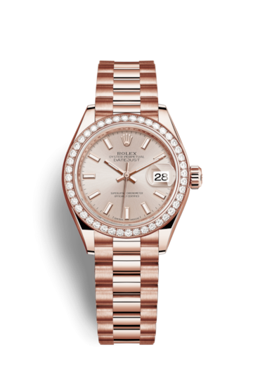 Rolex 279135rbr-0006 : Lady-Datejust 28 Everose Diamond / President / Sundust