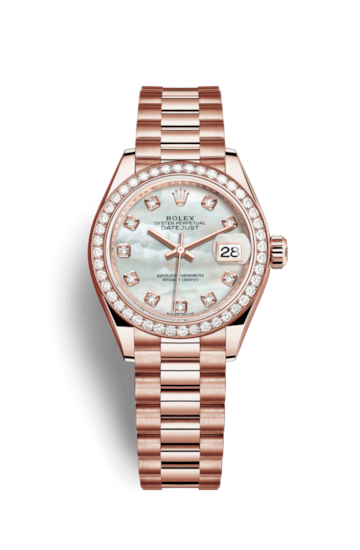 Rolex 279135RBR-0010 : Lady-Datejust 28 Everose Diamond / President / MOP