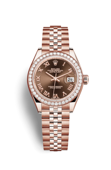 Rolex 279135RBR-0012 : Lady-Datejust 28 Everose Diamond / Jubilee / Chocolate Roman