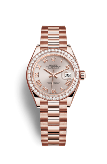 Rolex 279135rbr-0013 : Lady-Datejust 28 Everose Diamond / President / Sundust Roman